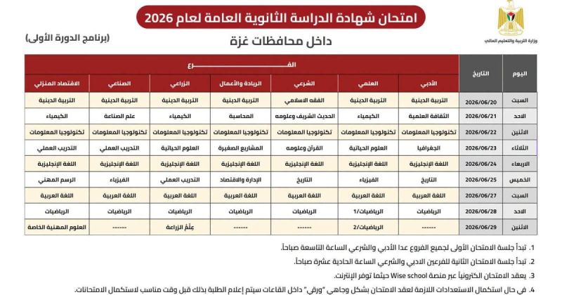 التربية والتعليم توضح طبيعة أسئلة امتحان الثانوية العامة في غزة