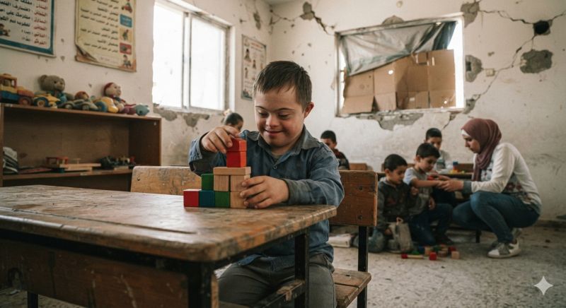 الحرب تمحو سنوات التأهيل.. أطفال متلازمة داون في غزة يتعلمون مهاراتهم من جديد