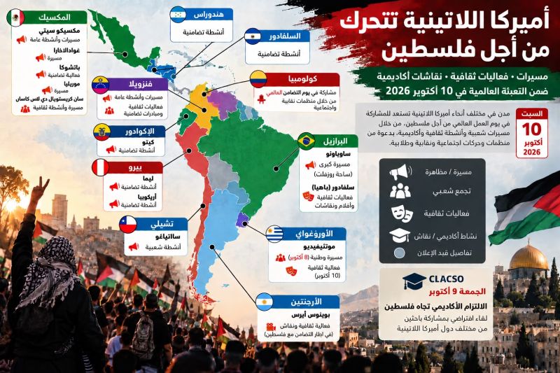 مسيرات وفعاليات ثقافية وأكاديمية في أميركا اللاتينية تضامنًا مع فلسطين