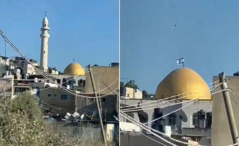 الاحتلال يرفع علمه فوق مئذنة مسجد أبو عبيدة في مخيم نور شمس شرق طولكرم