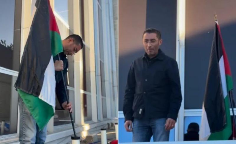 عمدة بلدية فينيسيو الفرنسية يرفع علم فلسطين على واجهة البلدية