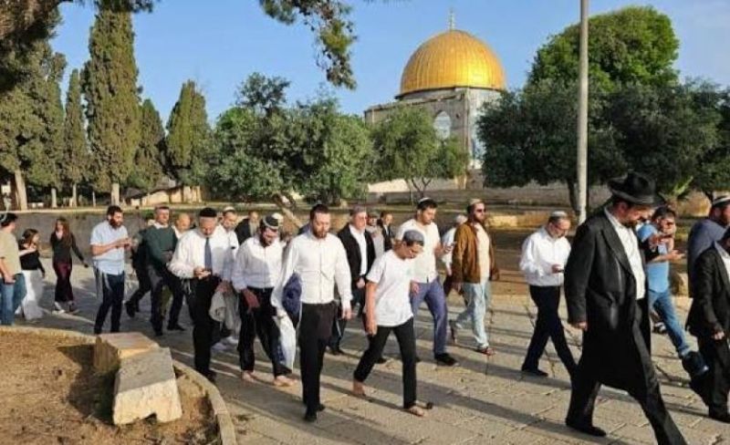 مئات المستوطنين يقتحمون باحات الأقصى بما يسمى "عيد العُرش"